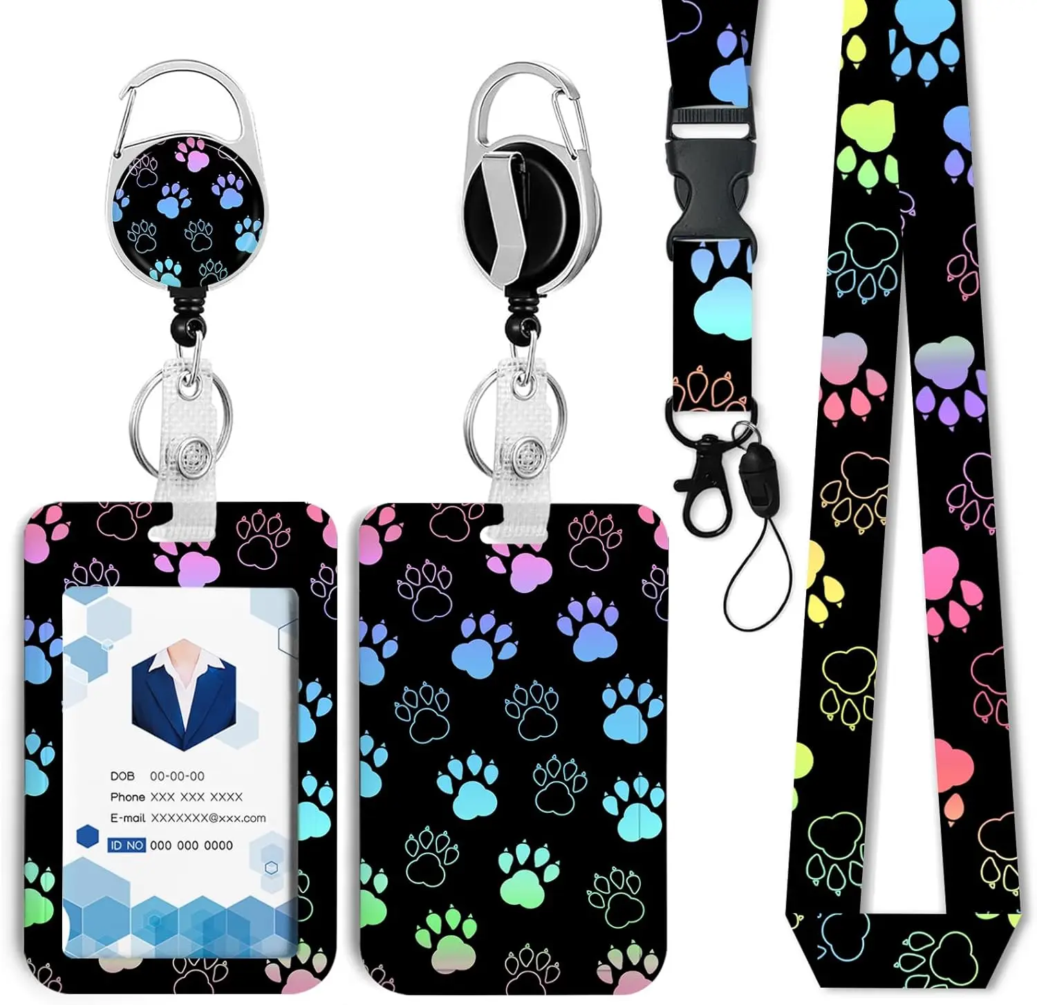 paw Badge Holder with Retractable Reel and Breakaway LanyardBadge Clips Retractable Heavy Duty Badge ReelKeychainID Holder with Breakaway Lanyard for School Nurse Office Teen
