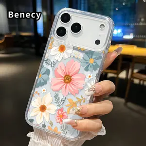 Transparent Magnetic Phone Case for iPhone 17 16  Pro Max Plus 15 14 13 12 11 Air E Floral Symphony  Pattern Acrylic Back Soft Edge Anti-Slip Hard Shell