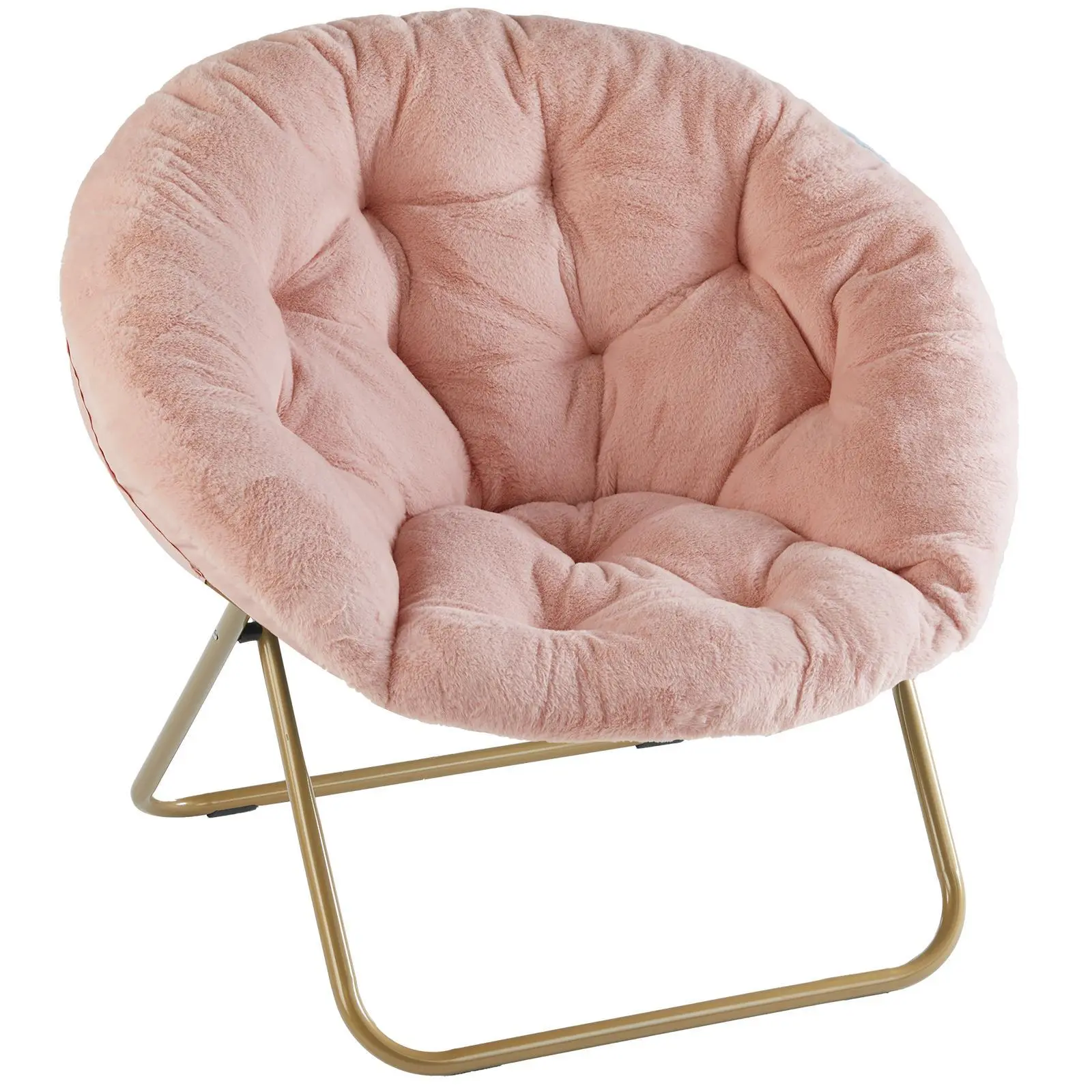 DUMOS Faux Fur Cozy Saucer Chair - Folding Indoor Furniture with Soft Thick Padded Seat, Functional, Padded, Soft Indoor Loungers for Living Room Reading, Functional Indoor Loungers