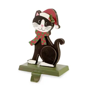 Glitzhome 7.76"H Wooden/Metal Cat Stocking Holder