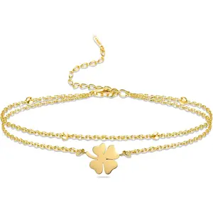 VASSAGO Four Leaf Clover Bracelet Stainless Steel Lucky Four-Leaf Clover Bracelet for Women Fashion Jewelry Gifts for Women