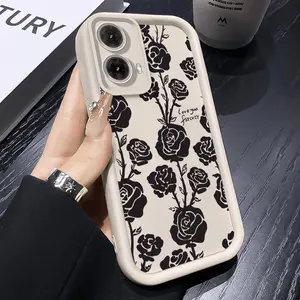 Black Rose Floral Pattern TPU Phone Case suitable for Motorola Moto G85 G84 G75 G60 G54 G53 G50 G35 5G Shockproof Full Camera Protection Durable Slim Cover Smartphone Casing