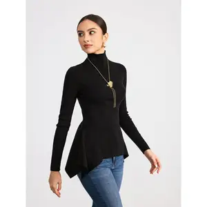 Turtleneck Asymmetric Peplum Sweater