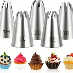 Cake Icing Tips 5-Piece Set, Stainless Steel Frosting Nozzles for Cupcake, Sand Finish Rust-Resistant Piping Tips for Cookie – For Women Men Home Baking Gift