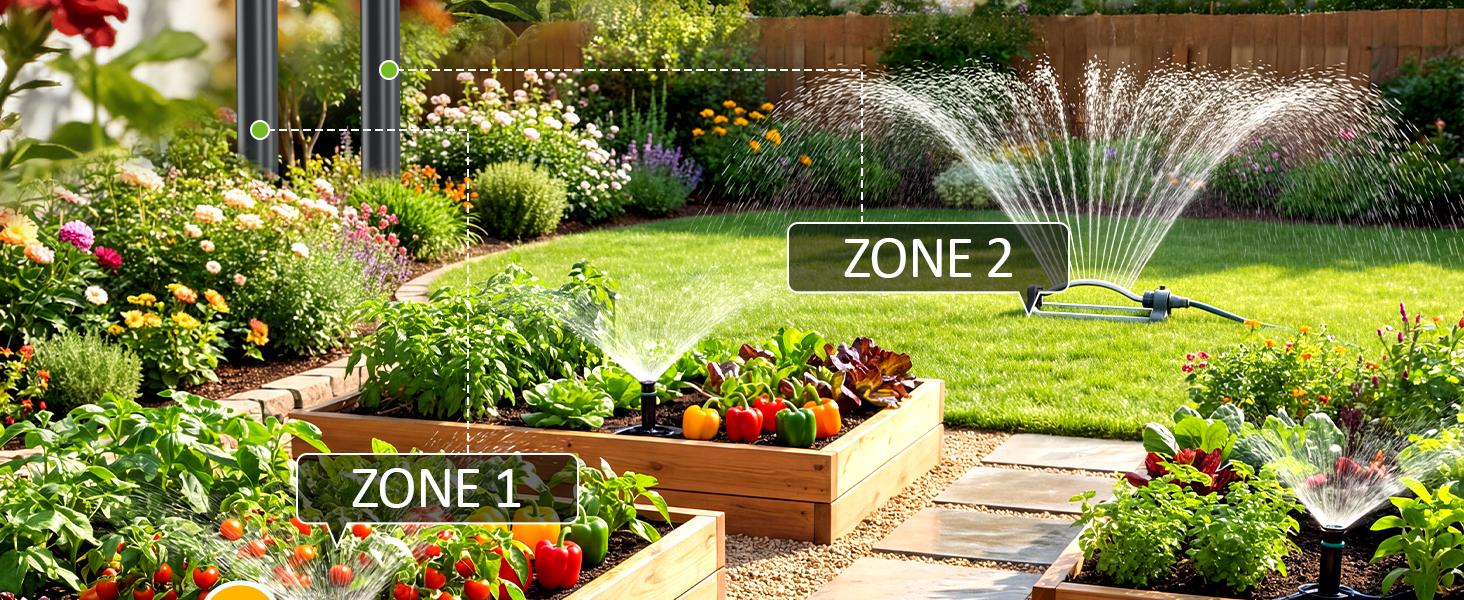 Solar Powered 2 Outlet Sprinkler Timer,Brass Inlet Programmable Garden Hose Timer with Rain Delay Auto Irrigation System,Plant Watering Devices,Garden Watering Timer