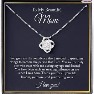 Rhinestone Mom Necklace Gift – To My Beautiful Mom Jewelry from Daughter or Son, Heart Pendant Keepsake for Mom, Birthday Gift, Mother’s Day Gift, Christmas Gift for Mom, Sparkling Elegant Love Message Necklace