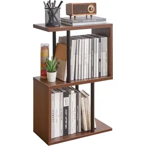 S-Shaped Side Table, 3-Tier End Table with Open Storage Shelves, Non-Slip , Modern Style Nightstand, Narrow Side Table for Small Space Living Room Bedroom Light Walnut YD-ST003LW