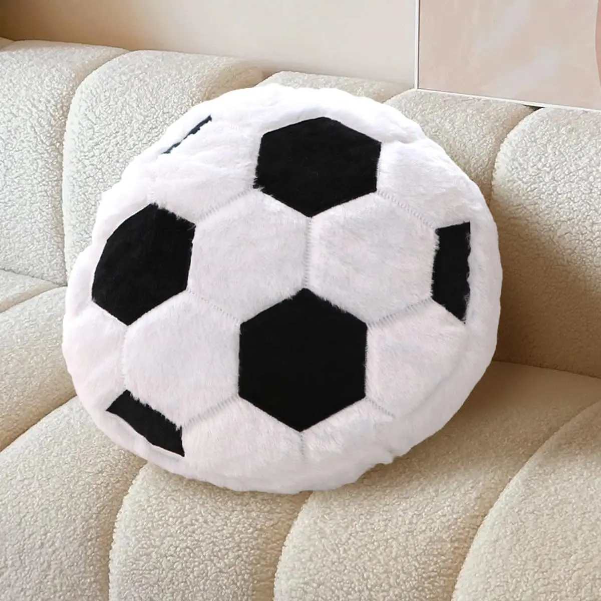 Plush Soccer Pillow,Round Ball Throw Pillow,Football Shaped Decorative Throw Pillow for  Room,Sofa,Bed-Soft & Fluffy,15.7 Inch (40 cm)