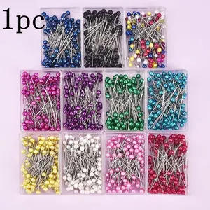 100Pcs/Box 38cm Colorful Round Pearl Head Needles Stitch Straight Push Sewing Pins For Dressmaking DIY Sewing Tools Positioning