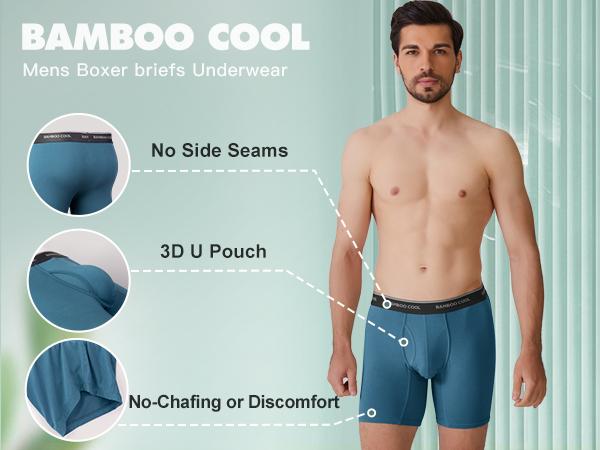 BAMBOOCOOL Men's Boxer Briefs - Breathable Moisture-Wicking Fabric, 3D Support Pouch, Tag-Free Waistband, High-Performance Stretch, S-3XL