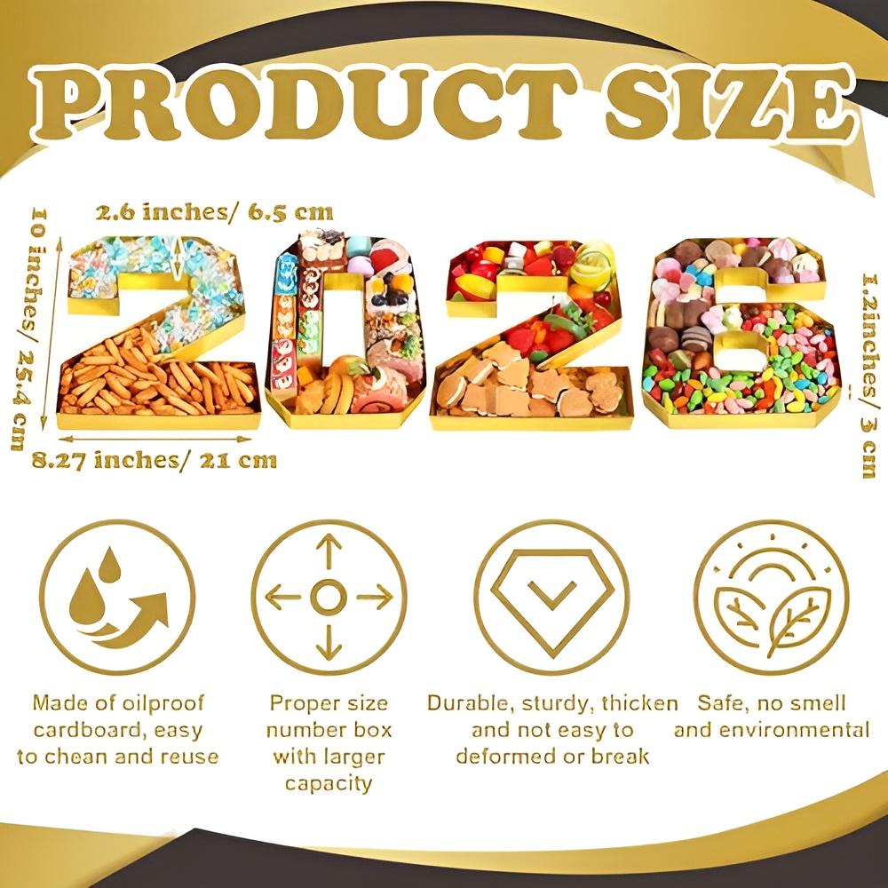 4 Pcs 2026 Graduation Fillable Number Trays 10" Cardboard Charcuterie, Dessert & Snack Serving Trays for Class of 2026 Party Supplies