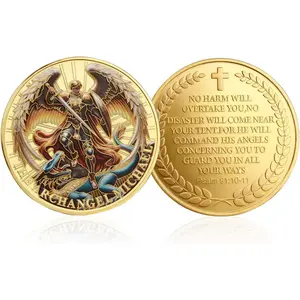 The Archangel Michael Watches Over Us Challenge Coin,1/6/12/24 Pcs Challenge Coin with Psalm 91:10-11, Religious Collectible Coin for Military, Police, Christian Gifts, Includes Protective Case