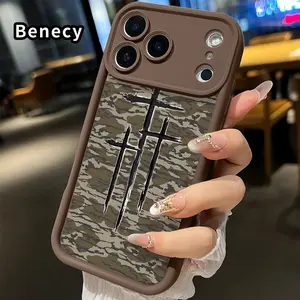 Phone Case for iPhone 17 Pro Max 16 15 14 Plus 13 12 Mini 11 XR X XS Air E Camouflage Crosses Pattern Shockproof Silicone TPU Bumper Drop Protection Cover Smartphone Casing