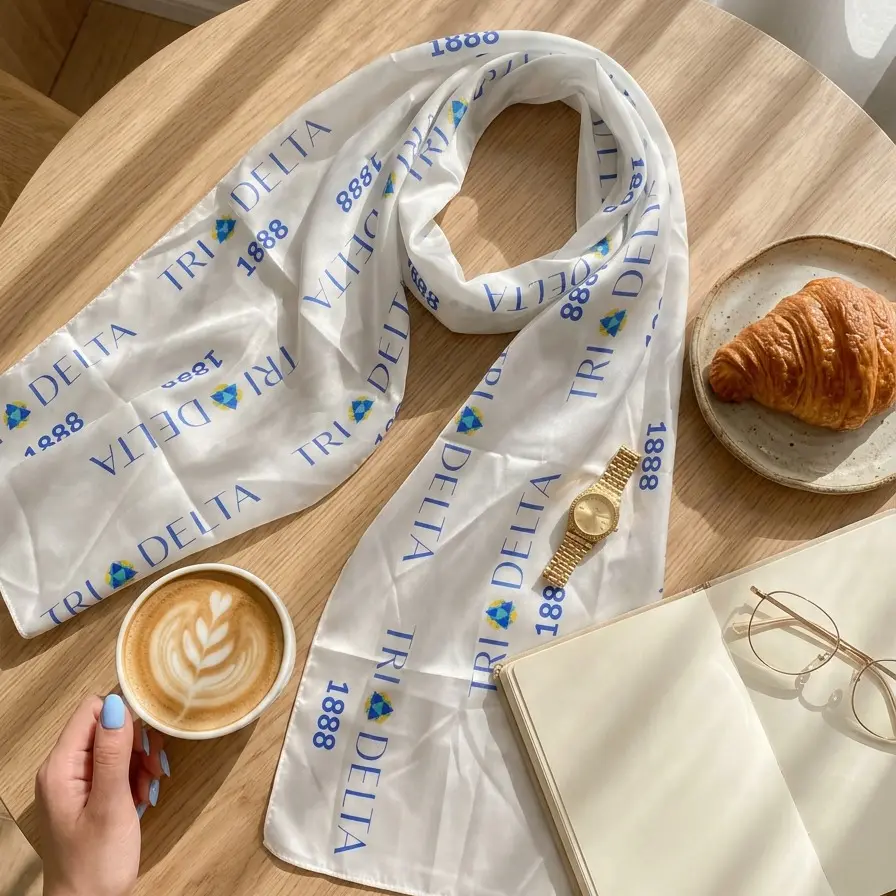 TRIDELTA Officially Licensed Classic Smooth Satin Fabric Scarf for Female Sorority Members, 1 Size, for Ceremonies, Elegant Fashion Accessory, Everyday Wear, Perfect Gift