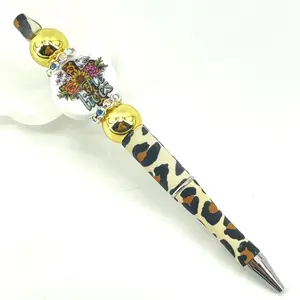 He Lives leopard cross Christ Christian Jesus pen handmade NEW bling rhinestone gold