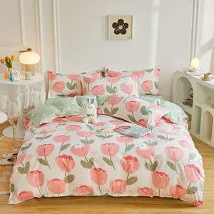 4-Piece Thick Brushed Cotton Bedding Set - Dorm Comforter Cover with Cute Cartoon Prints, Warm and Cozy, Four-Piece