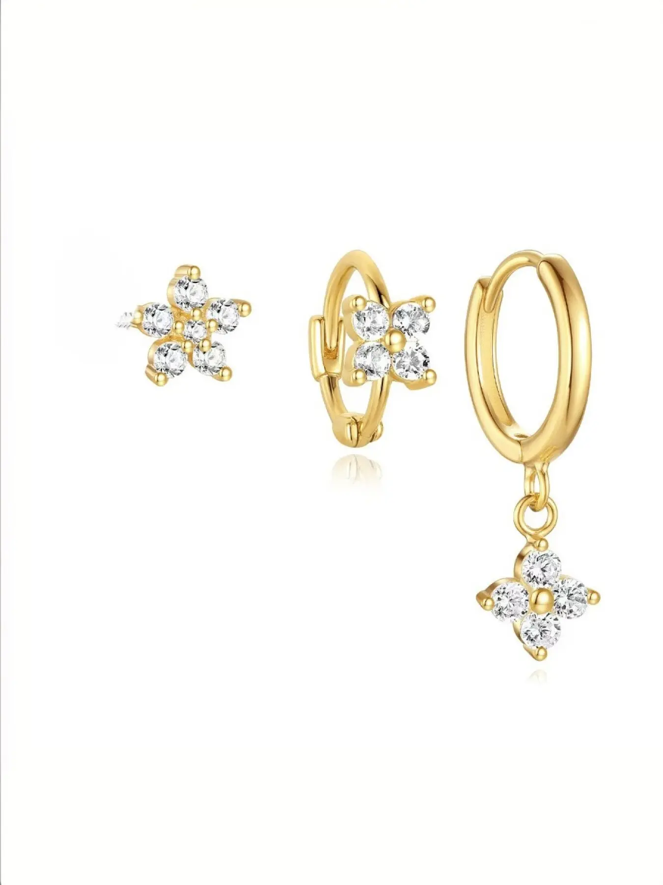 3pcs Gold Mini Dangle Huggie Earrings Set for Women, Dainty 14K Gold Plated Cubic Zirconia Small Hoop Earrings with Charm Drop, Earring Stacks, Jewelry Gift for Women Ladies#Fashionweek#Fallfreshness#test