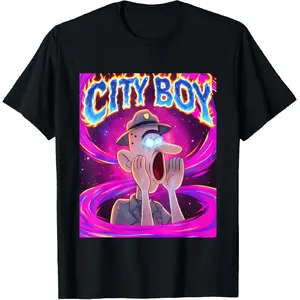 City Boy Brainrot Meme Reaction Loud Funny Cartoon T-Shirt
