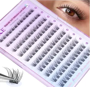 Self Adhesive Eyelashes Reusable Natural Self Adhesive Lash Clusters Wispy Press on Lashes Pre-Glue 8-12mm 120pcs C Curl DIY Eyelash Extensions Kit No Glue Needed by ALICE