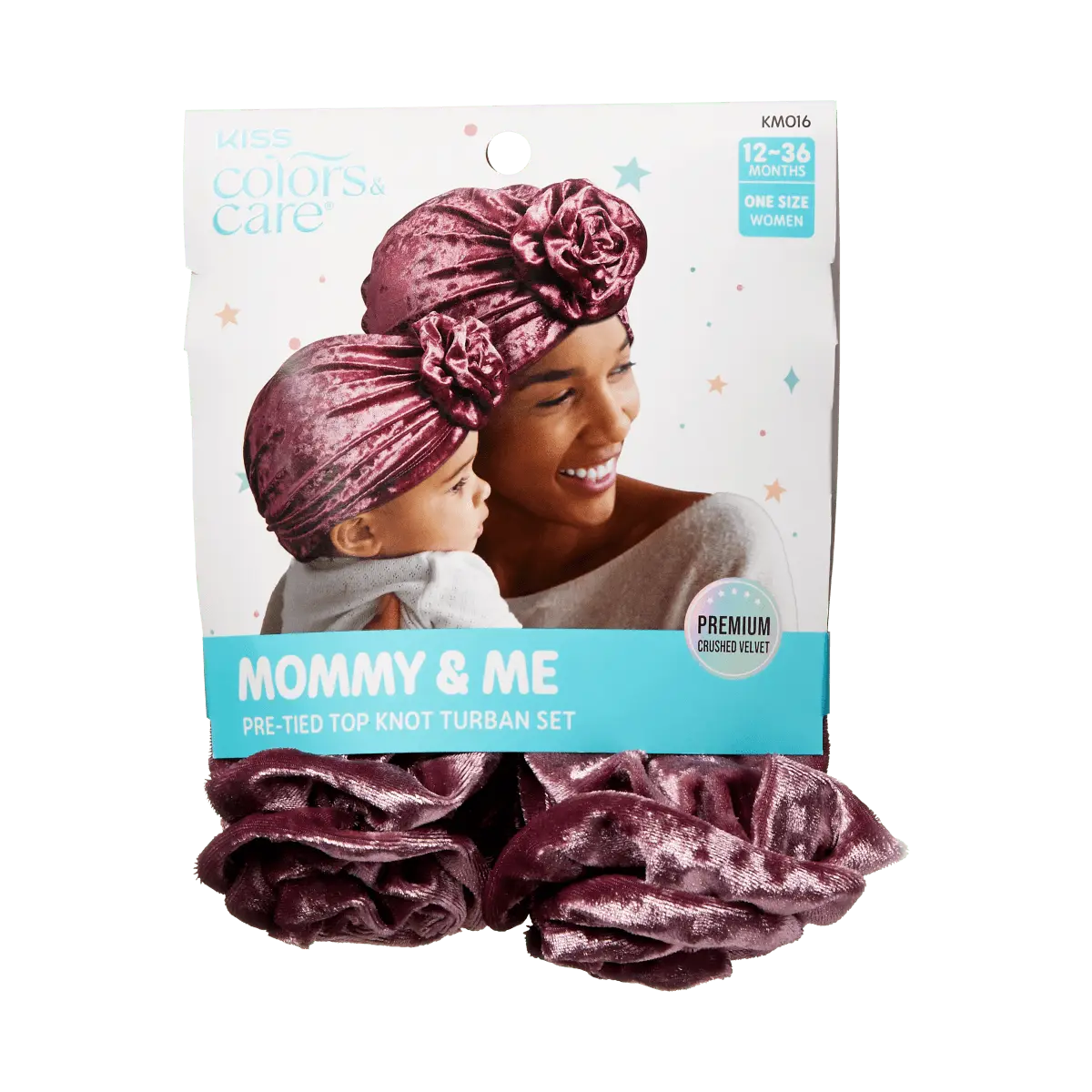 Kiss Colors & Care Mommy & Me Pre-Tied Top Knot Turban Set - Berry | Mom & Toddler, Velvet, Hair Turban, 2 pc , Hair Accessories
