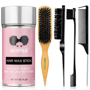 Slick Back Hair Brush Set Teasing Boar Bristle Brush, Hair Wax Stick, Edge Brushes, Rat Tail Comb, Teasing Comb, Wooden Slickback Hairbrush