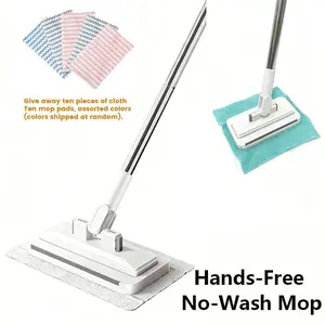 No-wash Mop, Uses Disposable Face Towel, Hands-Free Replacement, Dry and Wet Multi Surface Floor Cleaner, Bathroom Cleaning, Includes 10 Disposable Cleaning Pads