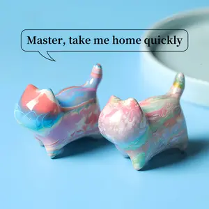 2pcs Lacquered Cat Wood Carving Decorative Handicrafts, Round And Cute/colorful/can Be Used As A Pen Holder, Suitable For Office, Home Living Room And Bedroom Decoration, Exquisite Gift Box, Perfect Choice For Festival Gifts! The Color Is Random!