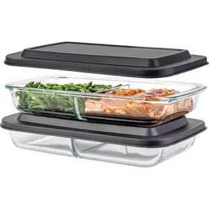 Divided Glass Casserole Baking Dish, Rectangular Bakeware Set 2.3 Qt Each, Oven to Table Clear Glass Lasagna Pan with Divider-2 Pack