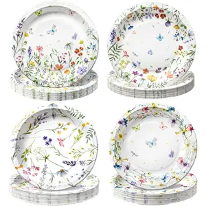 100 PCS Wildflower Party Plates, 9-Inch Floral Disposable Mother's Day Paper Plates for Mothers Day Baby Shower, Bridal Shower, Spring Birthday Party, Tea & Garden Party Decorations, 4 Floral Designs