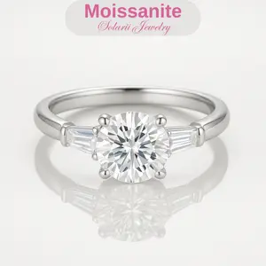 Solarii 925 Sterling Silver Three-Stone Round Cut Synthetic Moissanite Women’s Engagement Ring 2.0ct D Color VVS Synthetic Moissanite Prestige Jewelry