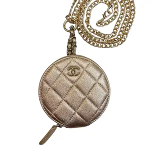 Pre-owned CHANEL leather Belt Bags Metallic Lambskin Timeless Round Zip Pouch with added Chain Belt