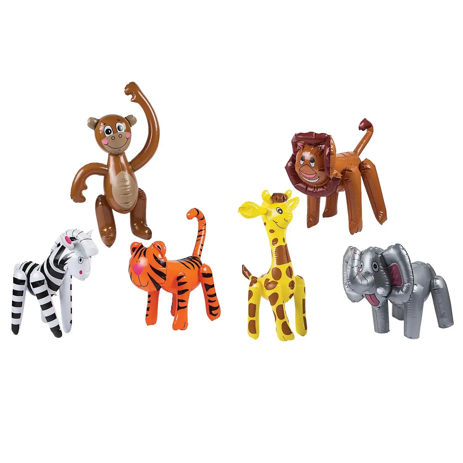12 Inflatable Vinyl Happy Zoo Animal Set (16"-25"), 12 Pc. Water Sports Party Toy, Fun for Parties, Suitable for Boys and Girls