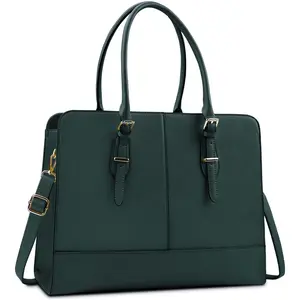 Laptop Bag for Women Leather Work Tote 15.6 Inch Laptop for Computer Bag Waterproof Business Office Professional Large Capacity Handbag Shoulder Bag