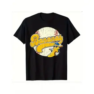 Youth 'Go Play with Bananas' Baseball Pattern T-Shirt- 100% Cotton, Crew Neck, Short Sleeve- Fun and Educational Design for Boys and Girls