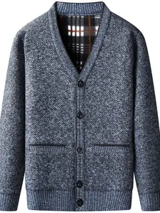 Men's Knit Cardigan Sweater, Front Button Design, Casual Formal Wear, Winter Thickened Woolen Coat, Office Daily Use, V Neck, Durable Material, Knitwear