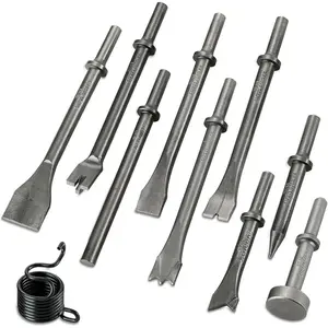10pcs Pneumatic Air Hammer Chisels Set, Heavy Duty High Carbon Steel with 0.401" Shank for Rivet Removal & Automotive Repairs, Includes Spring