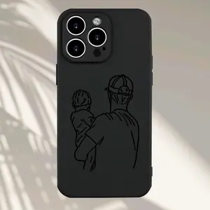 Father & Son Silhouette Design Soft Phone Case, Unique & Innovative Pattern, Straight Edge Matte TPU Material, Shockproof Protective Cover