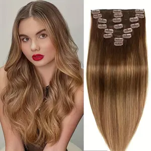 Wholesale Fashionable 2025 Clip-In Hair Extensions Human Hair Extensions 8pcs Per Set with 18 Clips Double Weft, 12-24 Inches, Weight 4.23 oz
