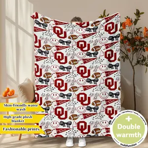 Oklahoma Sooners Girly Pattern Throw Blanket (Cute Collegiate Design) - Team Logo & Motif Prints, Skin-Friendly & Machine Washable, High-Grade Plush & Double Warmth, Multi-Scene Use, Perfect Gift for College Sports Fans | NCAA Merchandise Collectible