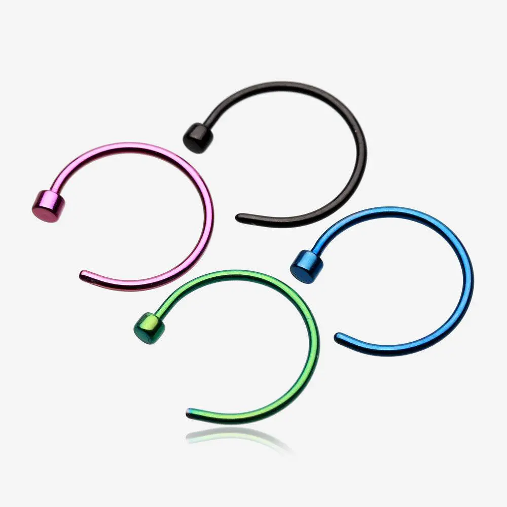 Colorline Steel Nose Hoop Package - 4 Pcs 316L Stainless Steel PVD Coated Nostril Piercing Jewelry Set in Pink Green Blue Black