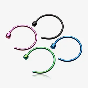 Colorline Steel Nose Hoop Package - 4 Pcs 316L Stainless Steel PVD Coated Nostril Piercing Jewelry Set in Pink Green Blue Black