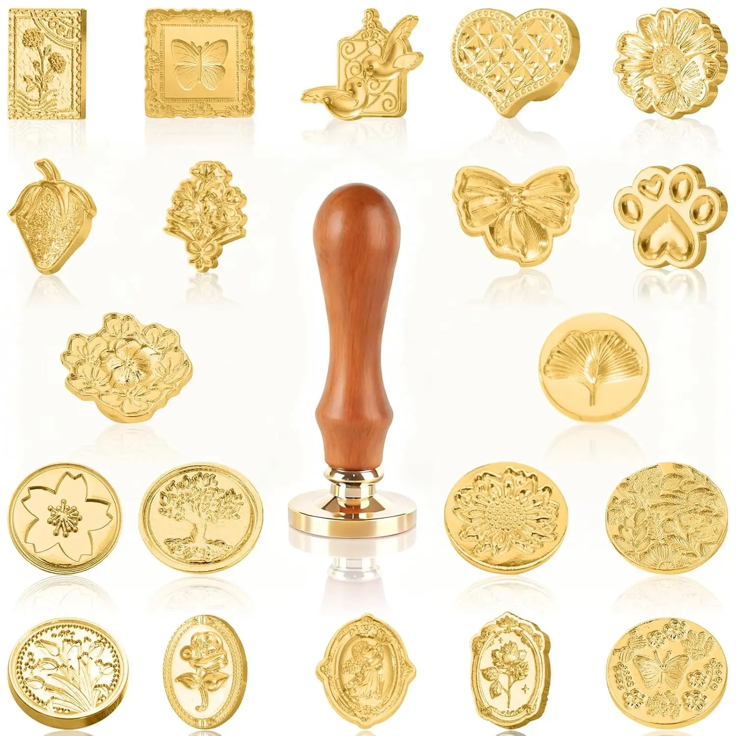 Vintage Wax Seal Stamp Kit, 21Pcs Classic Sealing Wax Stamps with Wooden Handle for Wedding Invitations, Envelopes, Gift Wrapping, Letters and Crafts