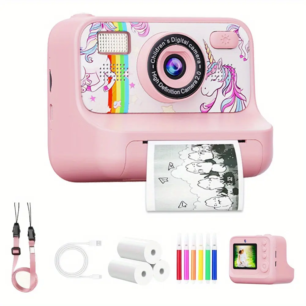 Kids instant printing camera toy, 1080P high-definition video, six self-timer modes, high-speed printing, the best gift for children aged 3 to 8 on festivals, birthdays and Christmas.
