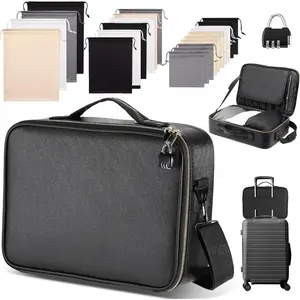 Locking Adult Toy Bag Box Game Toys Storage Organizer with 20 Different Size Drawstring Bags Toy Storage Case for Women and Men(Black,15.75 x 11.42 x 4.3 Inches)