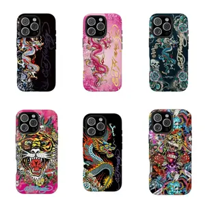 Pink 3d H.ar.dy S.k.ull Leopard Tattoo Phone Case Aesthetic Y2k Trendy Tiger Ed Hardy Collage Phone Case,for iPhone 17/16/15/14/13/12/11 ProMax Plus for Samsung phones,an excellent gift for friend or fans.