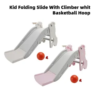 3In1 Kid Folding Slide With Climber,Basketball Hoop,Freestanding Slide Toy