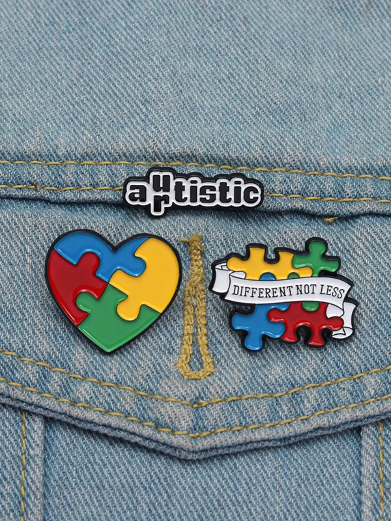 3-piece Adhd Autism Enamel Pin Creative Colorful Rainbow Puzzle Health Awareness Metal Brooch Set Lapel Backpack Badge Fashion Jewelry Accessories Gift for Friends, Durable Metal Pins, Hat Pins, Enamel Finish, Creative Artwork