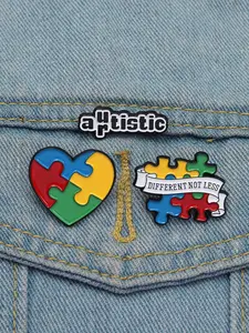 3-piece Adhd Autism Enamel Pin Creative Colorful Rainbow Puzzle Health Awareness Metal Brooch Lapel Backpack Badge Fashion Jewelry Accessories Gift for Friends, Durable Metal Pins, Hat Pins, Enamel Finish, Creative Artwork