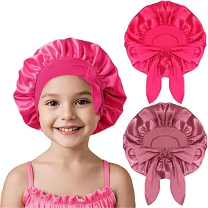 2 count  Silk Bonnet for Sleeping Silk Cap with Adjustable Straps Sleep Women Hair Stretchy Bonnets for Girls Boys Purple