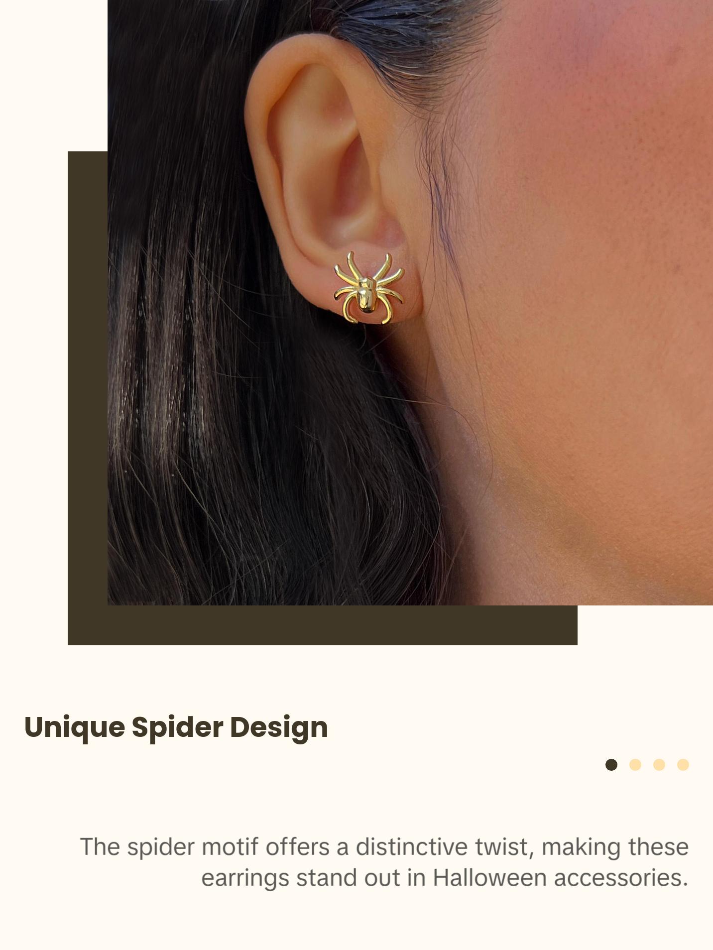 SONIA HOU Spider Halloween Stud Earrings - 18K Gold Over Sterling Silver | S925 Chic Trendy Exquisite Fashion Design Plated Stackable Accessory